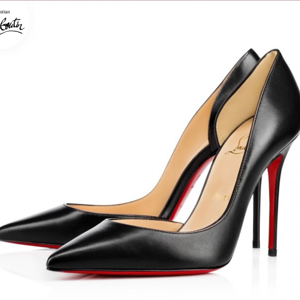 Christian Louboutin Black Leather Pointed-Toe Pumps with Red Soles